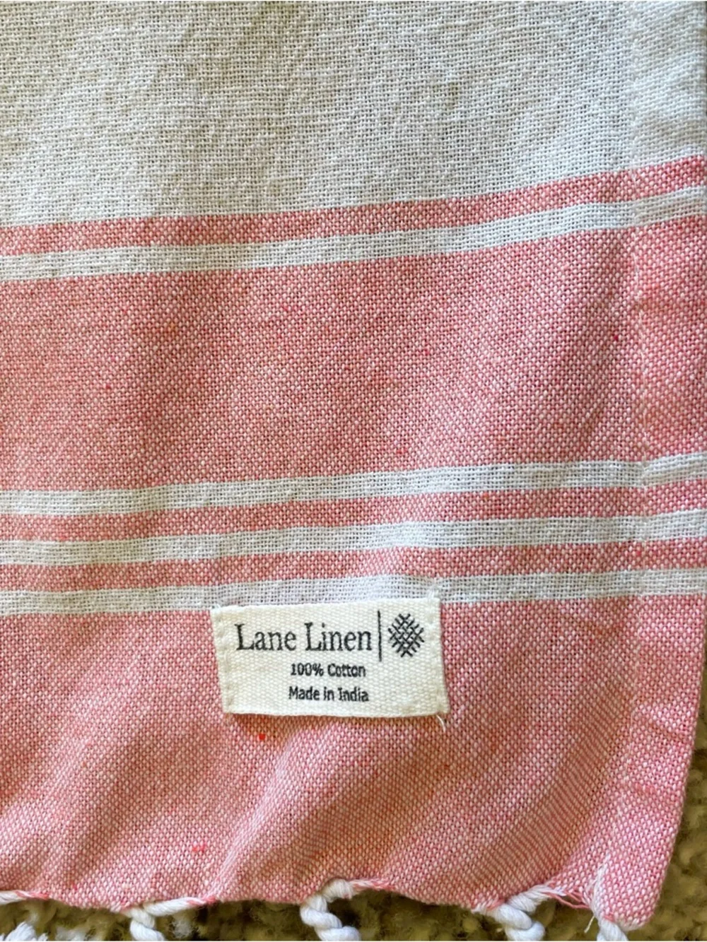 Lane Linen Turkish Beach Towel - Pink White Striped - Oversized 36.5W x70L EUC